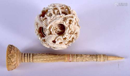 A 19TH CENTURY CHINESE CANTON PUZZLE BALL with associated Ca...