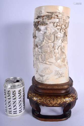 A 19TH CENTURY JAPANESE MEIJI PERIOD CARVED IVORY TUSK VASE ...