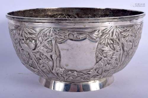 A LARGE 19TH CENTURY CHINESE SILVER BOWL by L & B, decor...