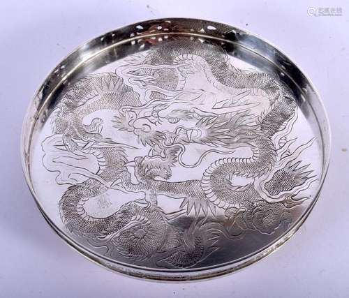 A 19TH CENTURY CHINESE EXPORT SILVER DRAGON STAND by Wang Hi...