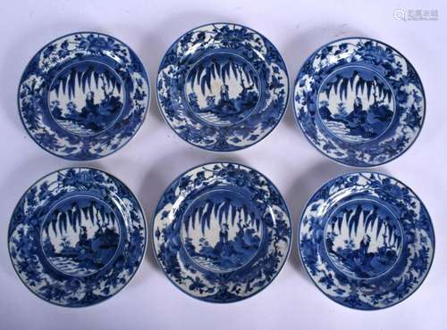 A SET OF SIX 18TH CENTURY JAPANESE MEIJI PERIOD BLUE AND WHI...