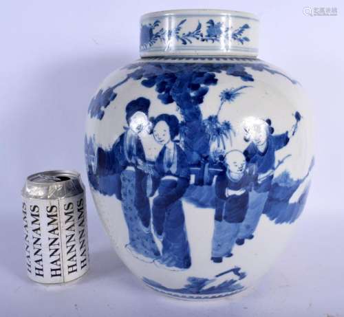 A LARGE 19TH CENTURY CHINESE BLUE AND WHITE GINGER JAR AND C...