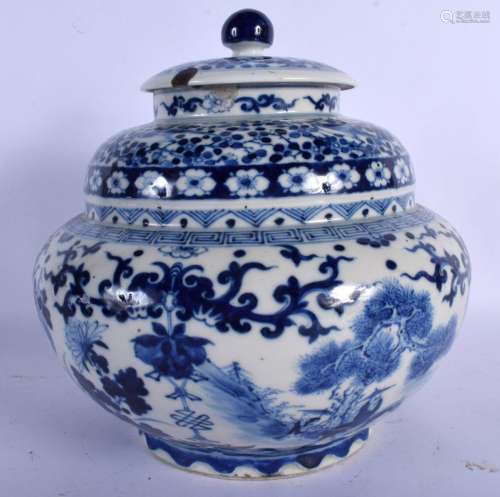 A LARGE 19TH CENTURY CHINESE BLUE AND WHITE VASE AND COVER b...