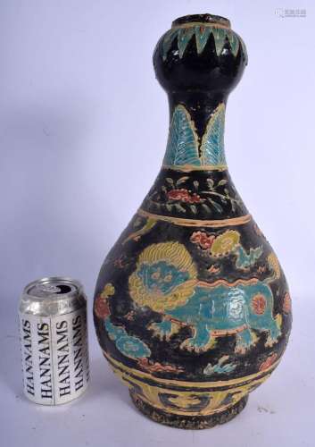 A LARGE CHINESE FAMILLE NOIRE YUHUCHUMPING VASE decorated wi...