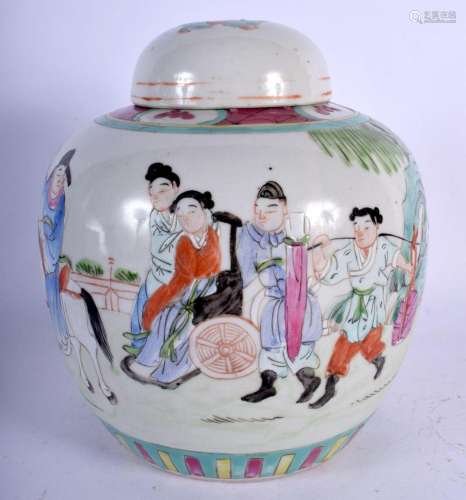 AN EARLY 20TH CENTURY CHINESE FAMILLE ROSE GINGER JAR AND CO...