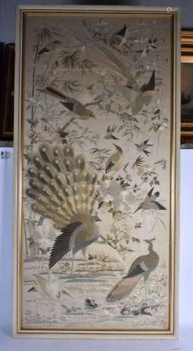 A VERY LARGE LATE 19TH CENTURY CHINESE FRAMED SILK AND EMBRO...