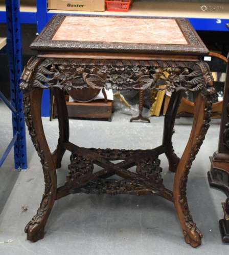 A 19TH CENTURY CHINESE MARBLE TOP SQUARE FORM TABLE WITH SQU...
