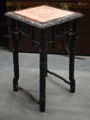 A SMALL 19TH CENTURY CHINESE MARBLE TOP HARDWOOD TABLE WITH ...