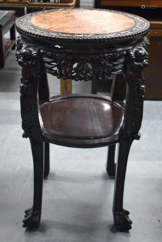 A 19TH CENTURY CHINESE MARBLE INSET HARDWOOD TABLE WITH FLOR...
