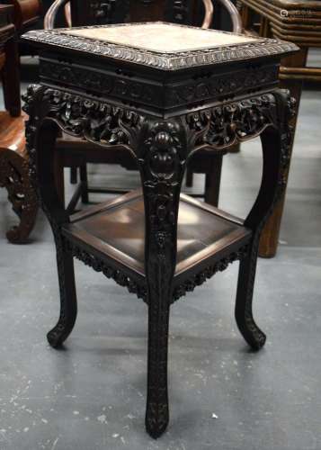 A FINE 19TH CENTURY CHINESE MARBLE INSET HARDWOOD STAND WITH...