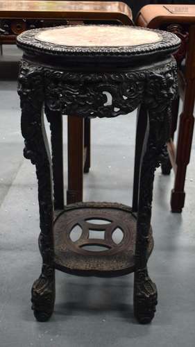 A FINE 19TH CENTURY CHINESE MARBLE INSET HARDWOOD STAND WITH...