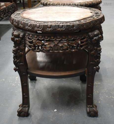 A LARGE 19TH CENTURY CHINESE MARBLE INSET HARDWOOD STAND WIT...
