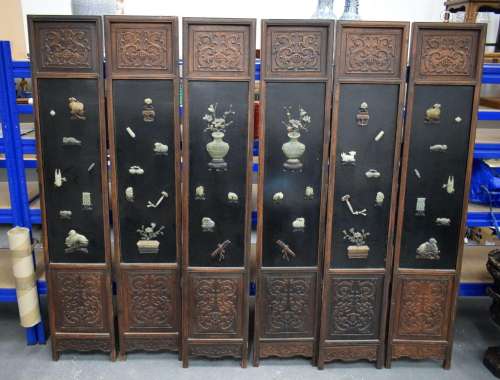 A FINE SET OF SIX 19TH CENTURY CHINESE HARDWOOD AND LACQUER ...