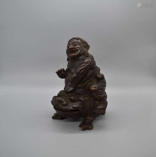 Chinese Bamboo Root Carving of Luihai seated on Three Legged...