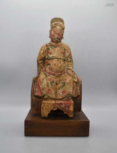 Chinese Wooden Seated Official Figure