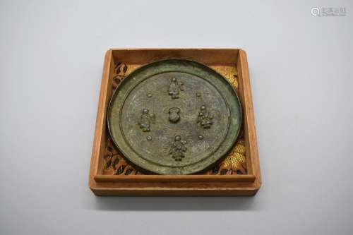 Rare Bronze Mirror with figures