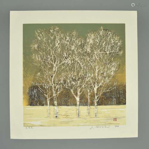 Japanese Woodblock print 'Fuyukodachi' (Winter Tre...