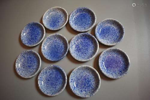 Set of 10 Blue and White Mamezara Small Dishes (Fukizumi yec...