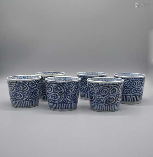 Set of 6: Octopus Pattern Blue and White Soba Choco Bowl