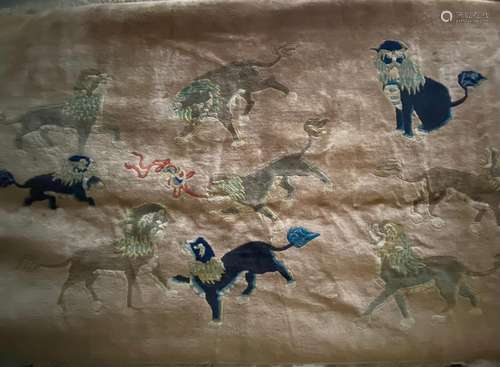 Chinese Wool Rug of Buddhist Lion