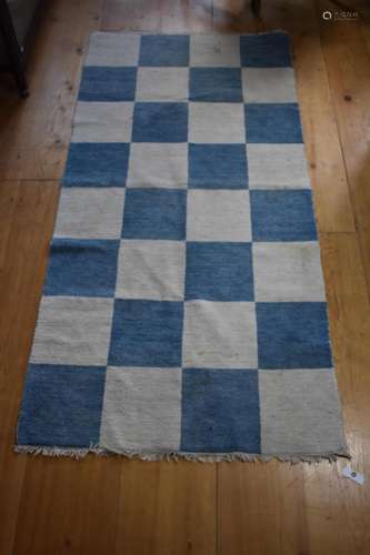 Pair of Blue and White Chequered Cotton Carpet