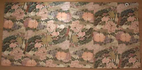 Two Pieces: Japanese Silk Woven Wall Hanging with Fan amongs...
