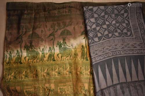 TWO: one sari printed on Silk and printed cotton