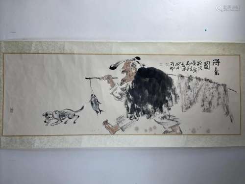Chinese Painting Fisherman and Dog by Yao Weiguo
