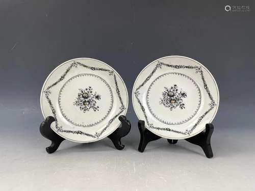 Two Chinese Export Ink Color Porcelain Saucers