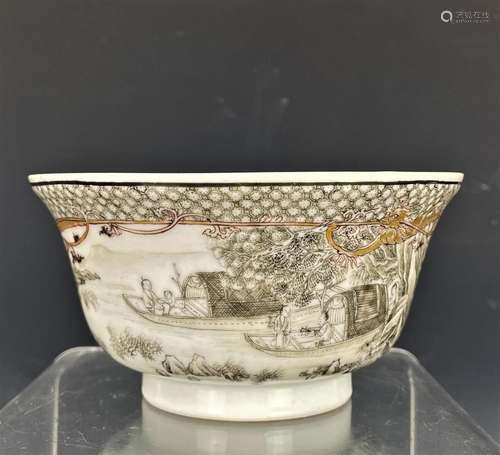 A Chinese Export Ink Color Gilded Porcelain Bowl