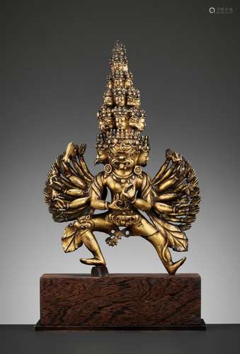 A LARGE GILT BRONZE FIGURE OF CHAKRASAMVARA, QING DYNASTY