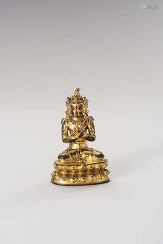 A LACQUER GILT BRONZE FIGURE OF VAJRADHARA