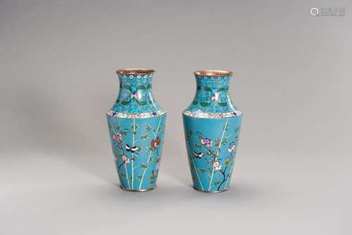 A PAIR OF CLOISONNÉ ENAMEL VASES