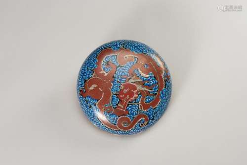 A FINE CLOISONNÉ BOX WITH DRAGON AND CLOUDS