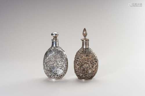 A SET OF OVERLAID GLASS DECANTERS