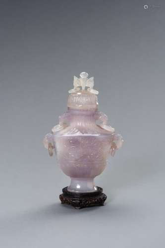 A LAVENDER HUE CHALCEDONY BALUSTER VASE AND COVER