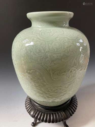 Chinese Celadon Glazed Dragons Jar 19th Century