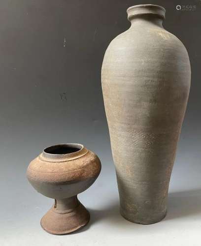 Two Antique Black Pottery Vases