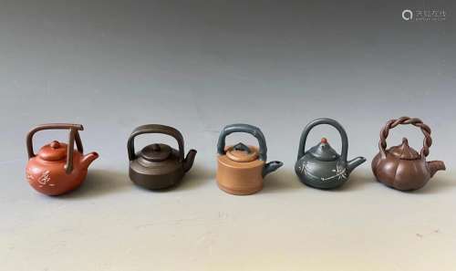 A Group of Five Mini Yixing Teapots