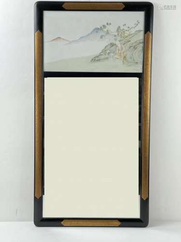A Framed Mirror and Chinese Porcelain Plaque