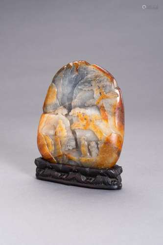 A GRAY AND RUSSET JADE BOULDER WITH IMMORTALS, LATE QING TO ...