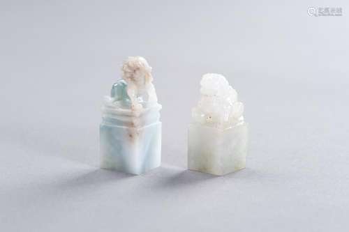 A JADEITE AND A QUARTZ SEAL WITH BUDDHIST LIONS, REPUBLIC