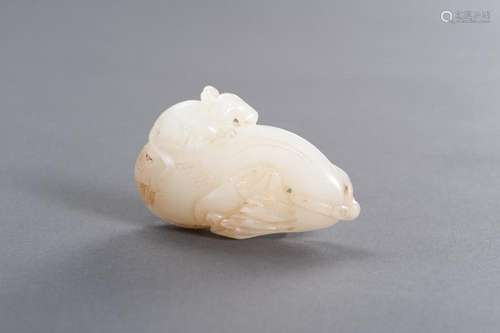 A LARGE WHITE JADE ‘RAT ON TREASURE BAG’ PENDANT, LATE QING ...