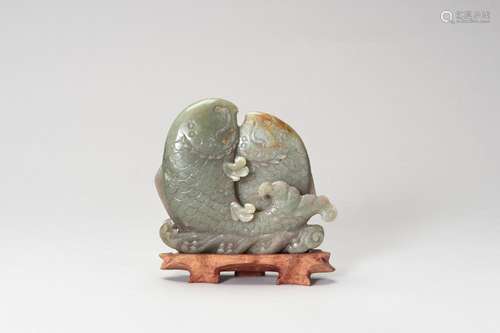 A DOUBLE FISH CELADON JADE GROUP