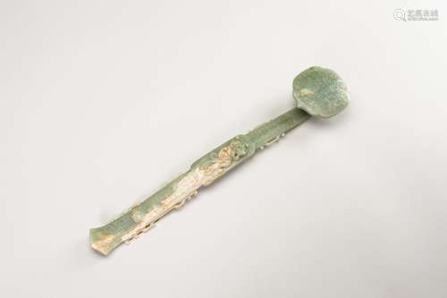 A VERY LARGE CELADON JADE RUYI SCEPTER