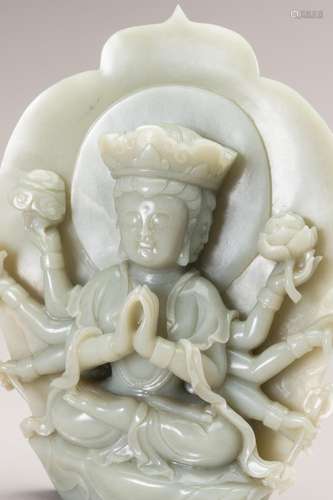 A CELADON JADE FIGURE OF AVALOKITESHVARA