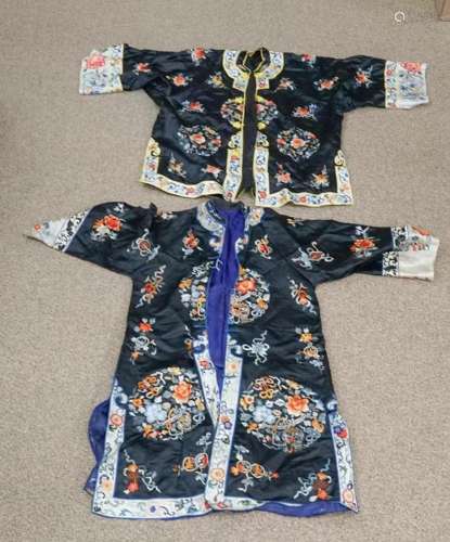 Two Chinese Vintage Silk Embroidered Robes