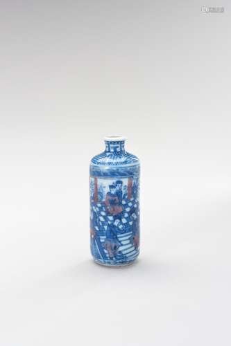 A BLUE, WHITE AND IRON RED PORCELAIN SNUFF BOTTLE