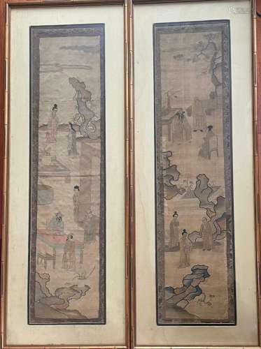 A Pair of Chinese Antique Gesi Silk Embroidery