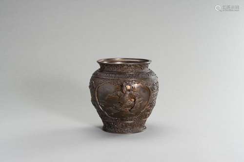 MIYAO: A BRONZE VASE DEPICTING A SAMURAI AND BIRDS